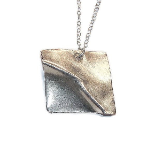 Sterling silver fold formed square handmade pendant