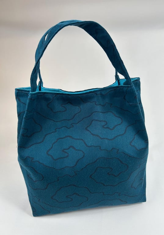 Rectangular Tote, Dark Teal Hand Bag, Gifts for Her, Upholstery Fabric Bag