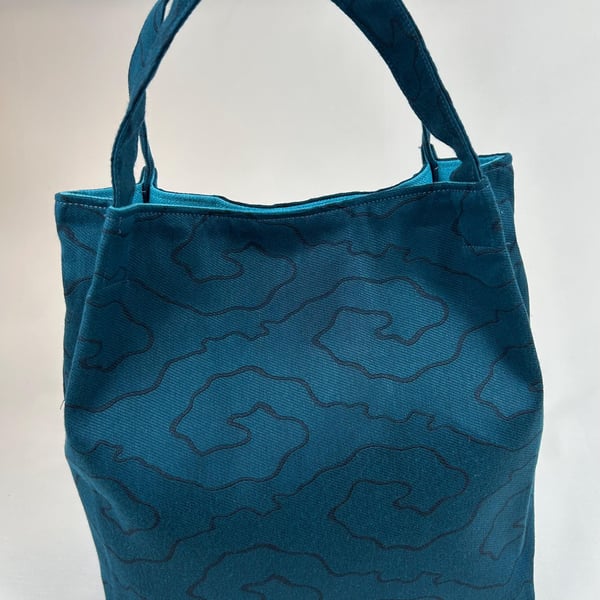 Rectangular Tote, Dark Teal Hand Bag, Gifts for Her, Upholstery Fabric Bag