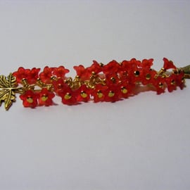 Gold Maple Leaf and Red Flower Bag Charm