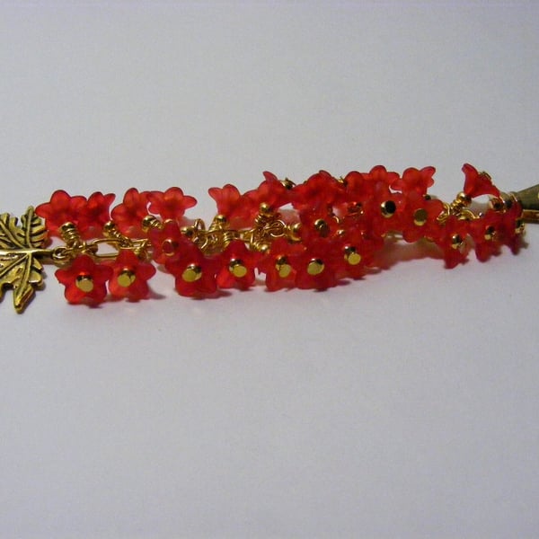 Gold Maple Leaf and Red Flower Bag Charm