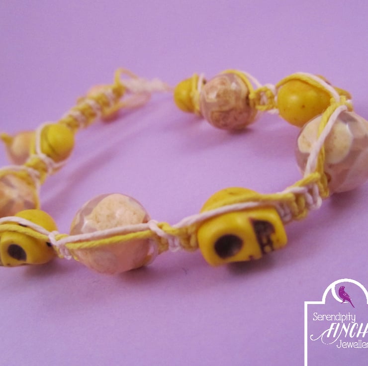 Yellow Skull Macrame Bracelet - Folksy