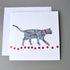 Walking Cat on Red Circles blank card