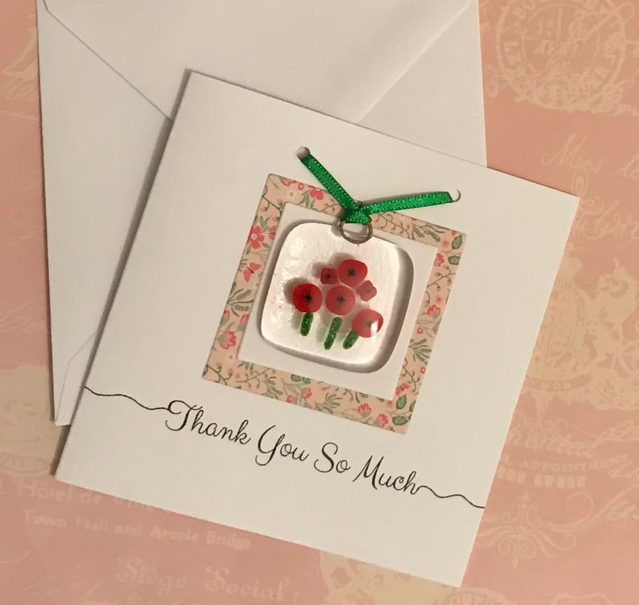 Thank You Card with fused glass decoration 
