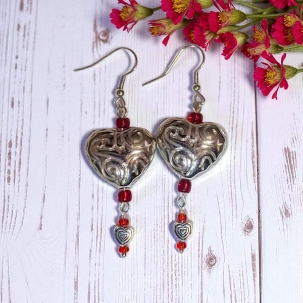 Fancy heart earrings, Boho jewellery, Heart jewellery