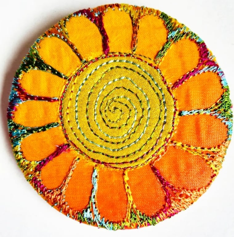 Badge 58mm Multicoloured Flower Textile Badge 