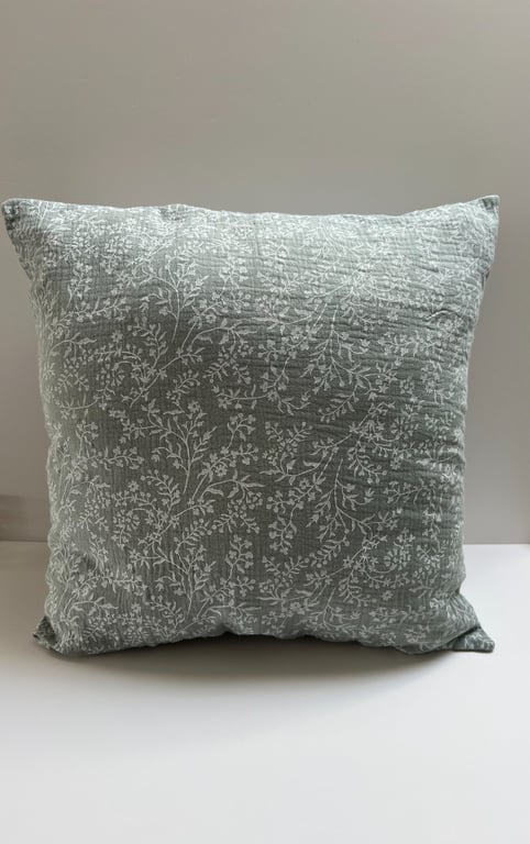 Square Cushion in a sage green crinkle cotton fabric - Home Decor