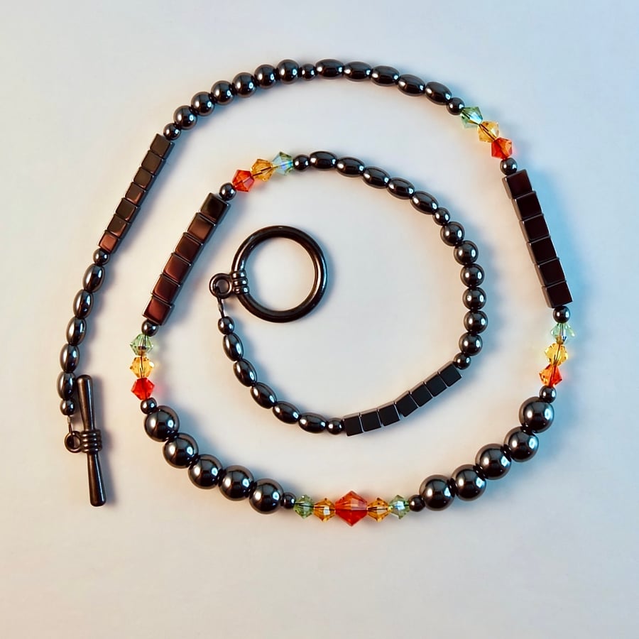 Hematite Necklace With Sparkly Swarovski Crystals.