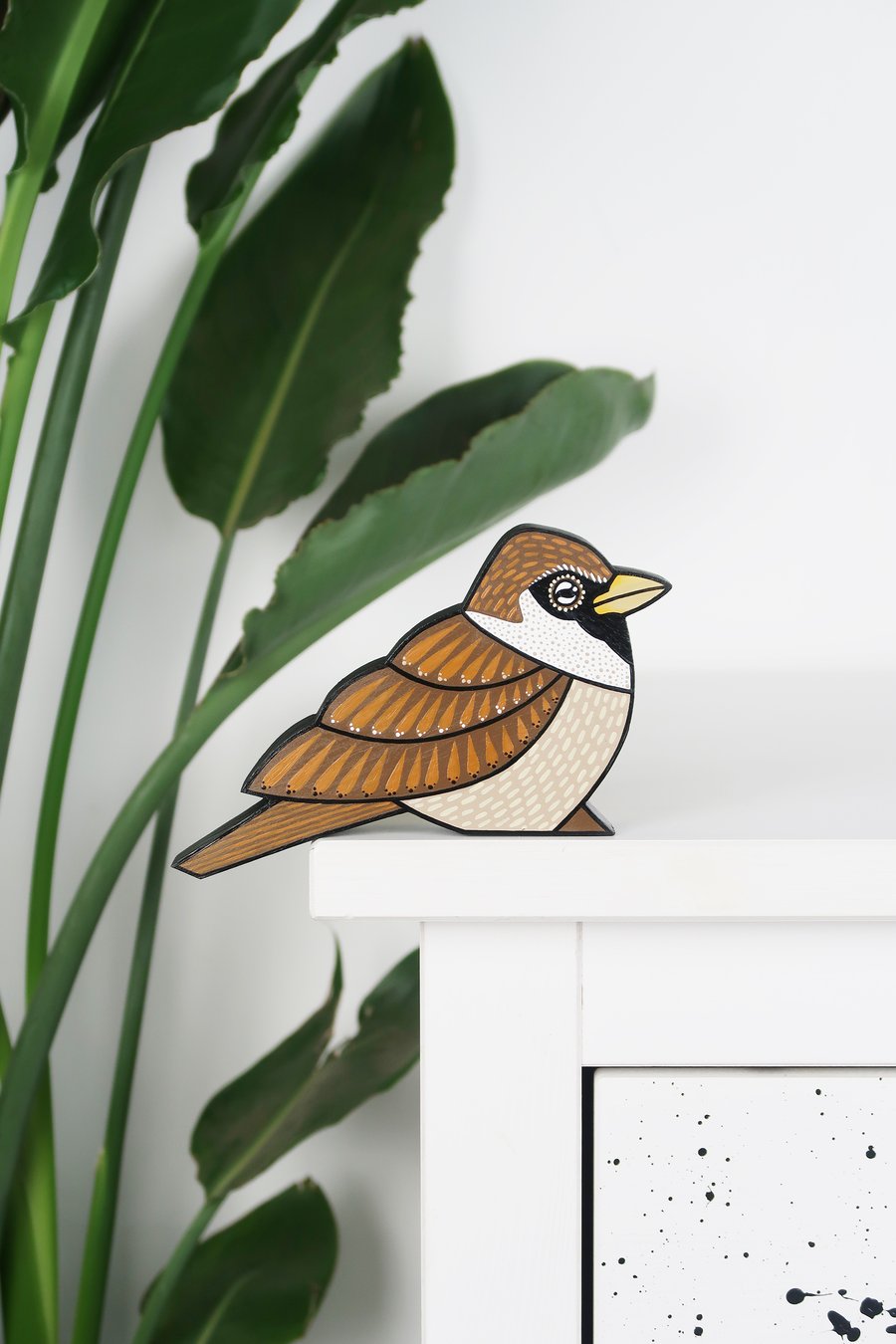 Sparrow door topper, decoration for door frame, hand painted wooden bird art