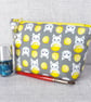 Make up bag, zipped pouch, cats, lemons