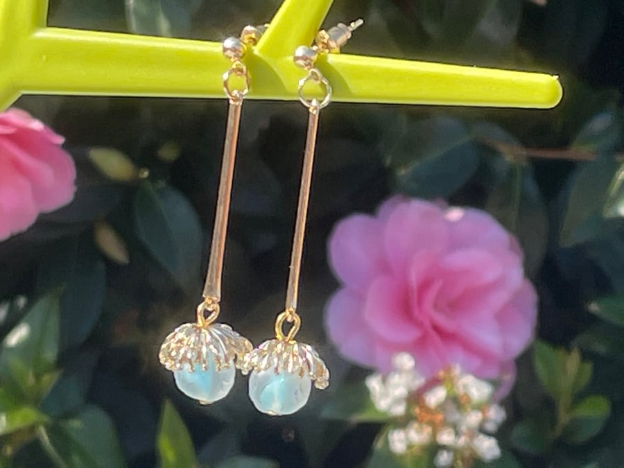 BLUE BLOSSOM EARRINGS gold plated Czech glass 