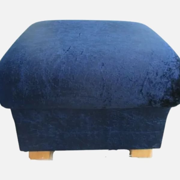 Storage Footstool Navy Blue Velvet Fabric Pouffe Footstall Extra Seat Plain