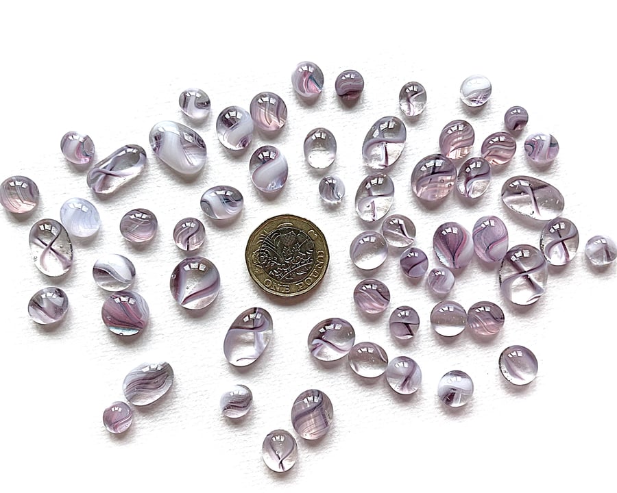 50g purple and white fused glass cabochons made with Bullseye 90coe glass