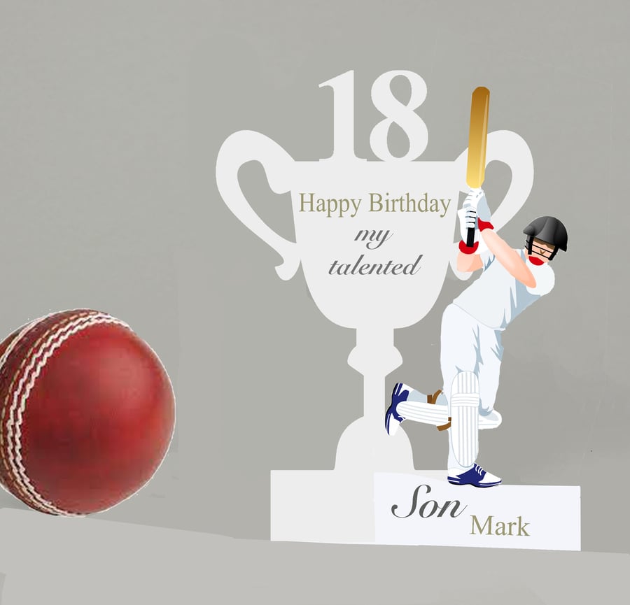 Personalised Cricket 3D Birthday Card any age for a Son, Grandson, Nephew, etc.