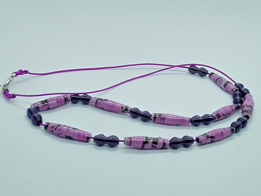 Handmade halloweiner varnished purple paper and wire bead necklace
