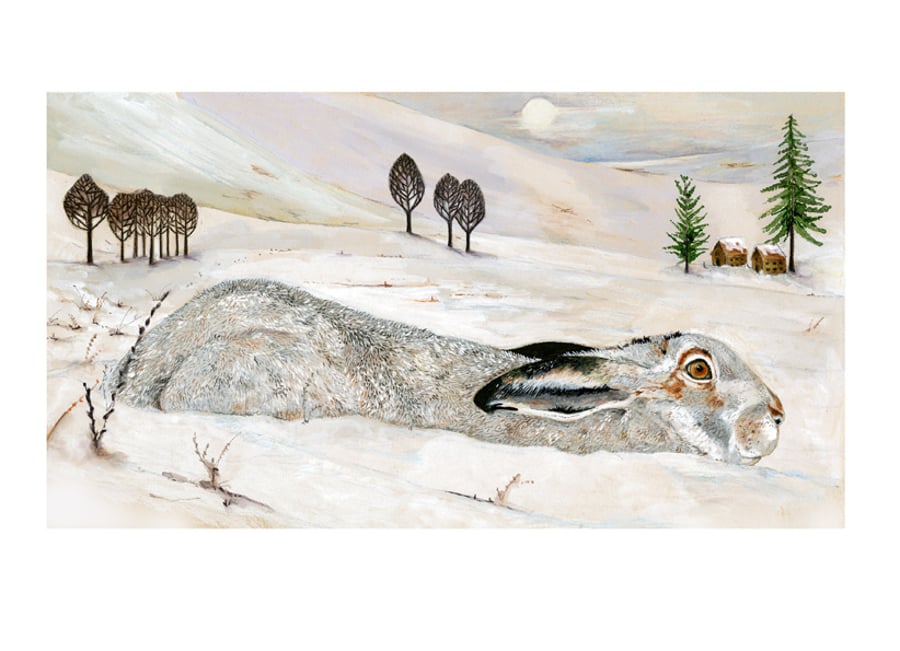 Winter Mountain Hare A4 Giclee print 