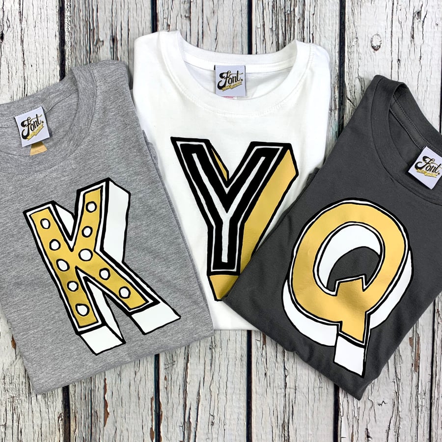 Kids Monogram T-Shirt. Personalise clothing with your Child's Initial letter