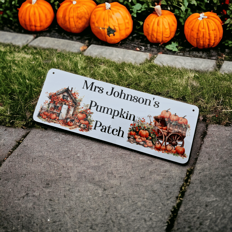 Personalised pumpkin patch metal sign 