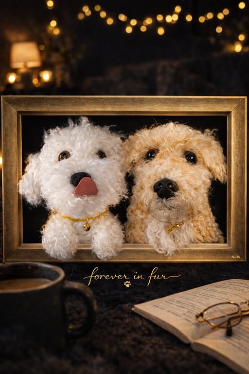 Custom 3D double Dog Portrait Frame – Needle Felted Pet Replica – Personalised