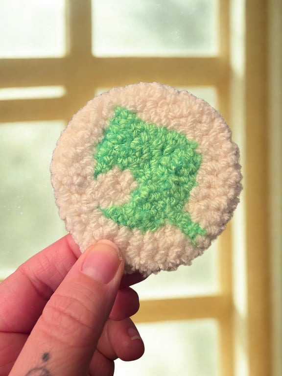 Pair of Animal crossing leaf inspired punch needle coaster, gamer desk accessory