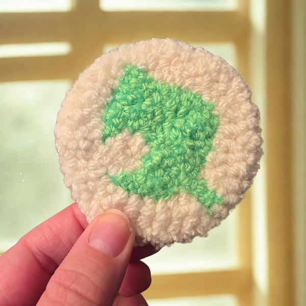 Pair of Animal crossing leaf inspired punch needle coaster, gamer desk accessory
