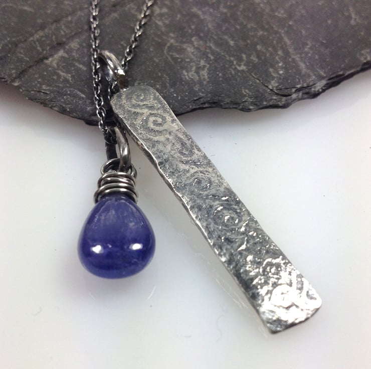 Tanzanite and silver Relic charm necklace - Folksy