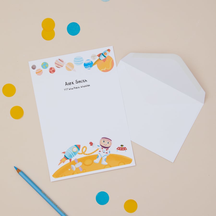 Letter Writing - Kids Astronaut Inspired Writing Paper Set, Writing Set