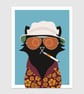 Cult Classic Black Cat Print, 70s Movie Cat Art, Retro Film Fan - 12x16 inches - Image 2