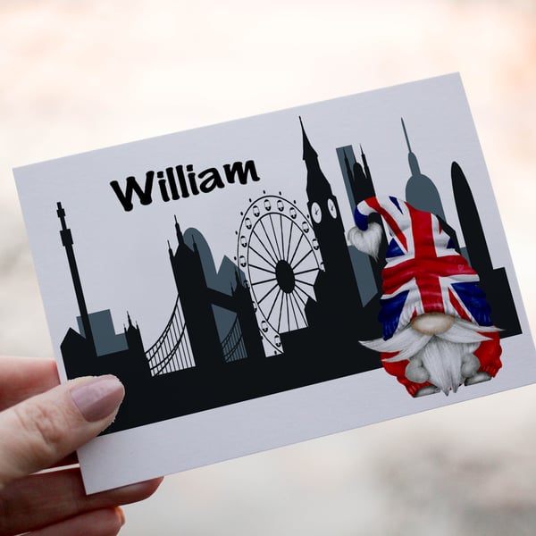 UK Gnome London Skyline Card, London Skyline Card, Custom Card