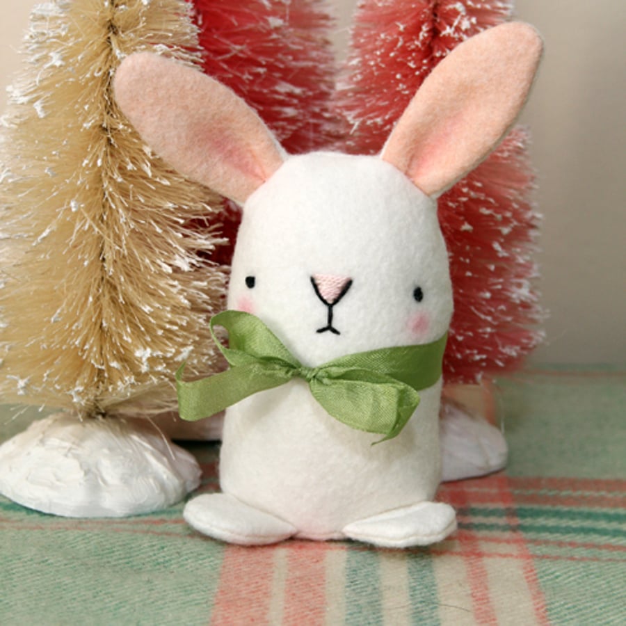 Cute white wool felt Easter bunny rabbit