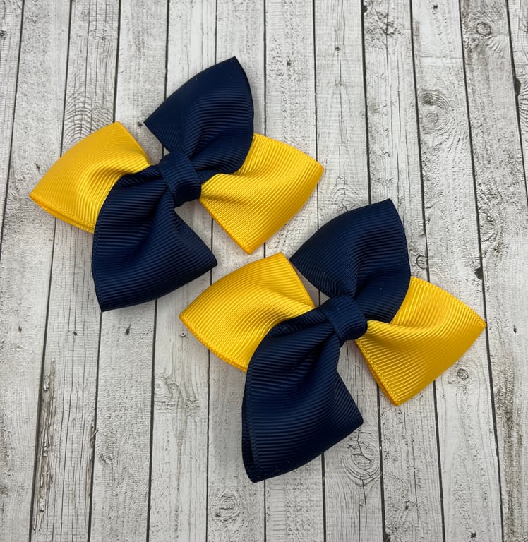 Navy and Yellow Gold Square Double with Bows on Clips (pair)