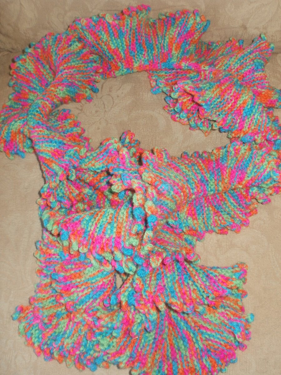 Hand knitted twirl scarf