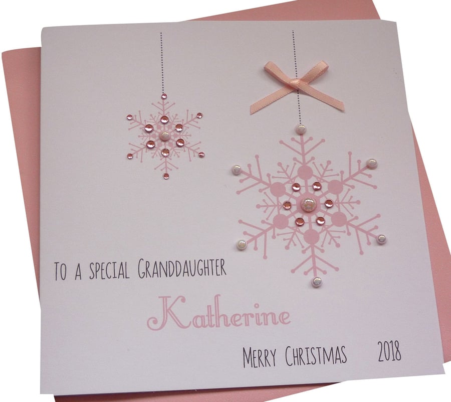 Personalised Handmade Snowflakes Christmas bells Card- Grandma, Granny,Auntie, S