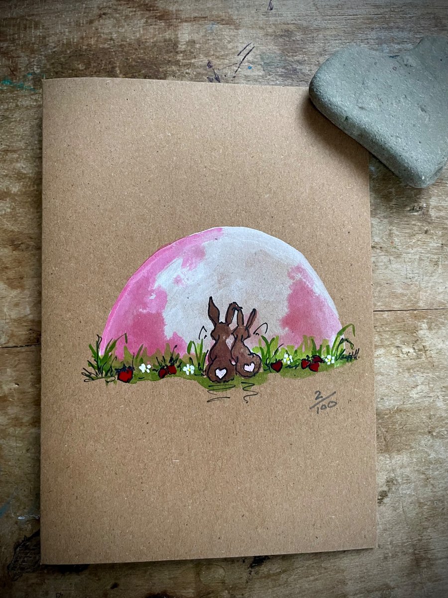 Strawberry Moon- Limited edition original hand painted signed Greetings card