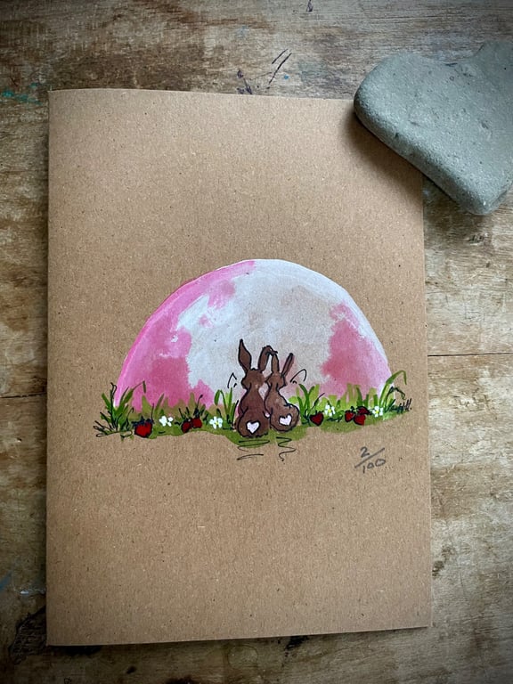 Strawberry Moon- Limited edition original hand painted signed Greetings card