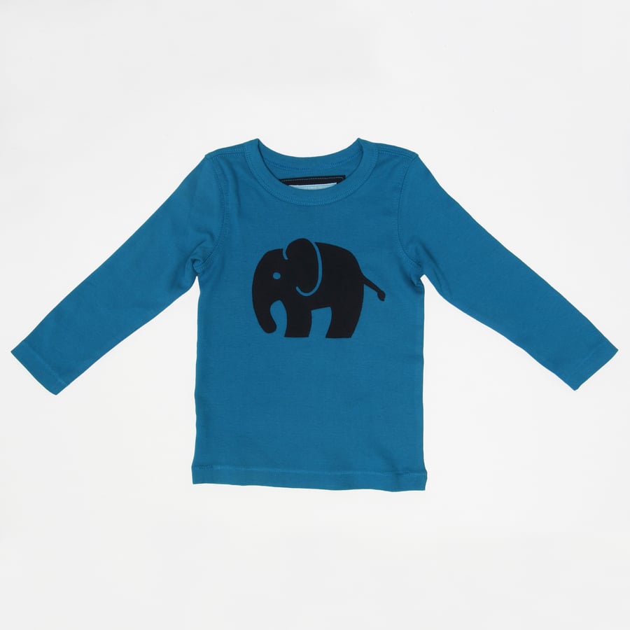 18m-2y Hand Appliquéd Friendly Blue Elephant T-shirt. Blue