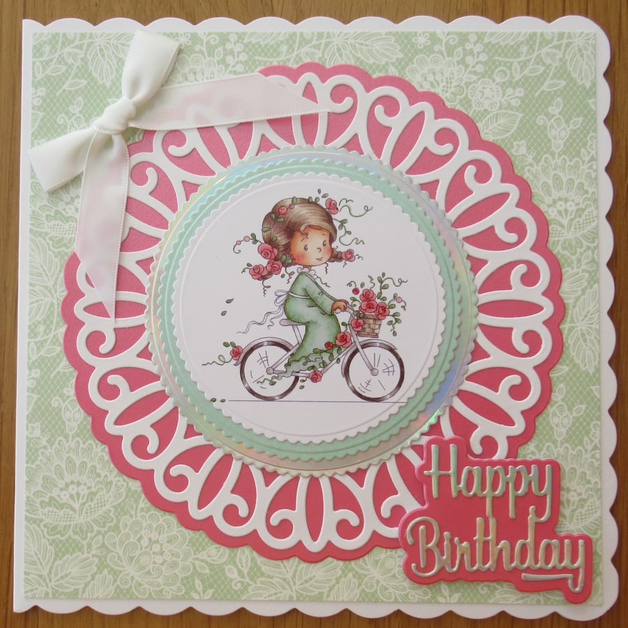 Bicycle & Flowers- 7x7" Birthday Card