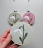 Snowdrop mini hoop, handmade hanging decoration, embroidered - Image 1