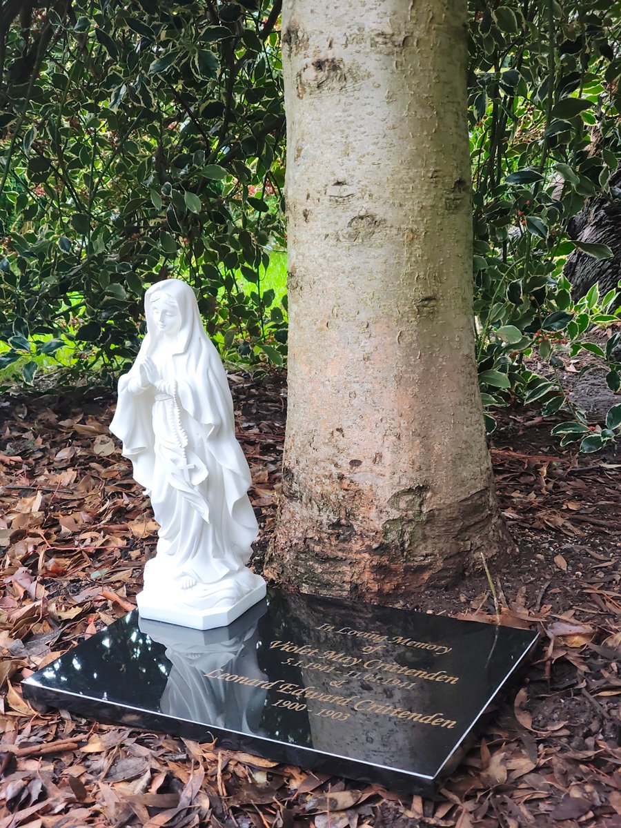 personalised black granite memorial plaque Our Lady headstone plaque Statue