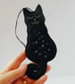 Smiling cat hanger in black felt with metallic embroidery