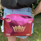 Vegan Leather Crossbody Bag - Bright Pink, Crowns