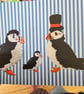 A5 Puffin family print on blue and white - Image 3