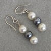 White and Grey Pearl Drop Earrings with Sterling Silver,  E19