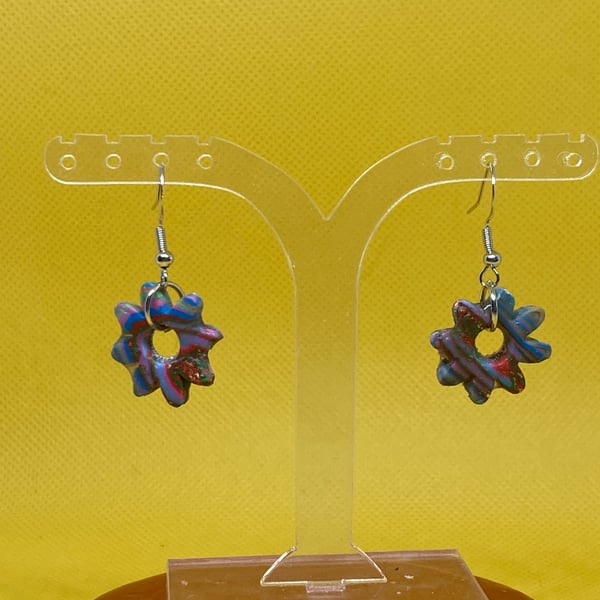 Polymer Clay- Swirl Daisy Flower Dangle Earrings 