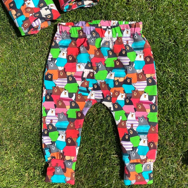 Colourful Cotton cuffed Leggings with Bears - 0-3 months up to 6 years