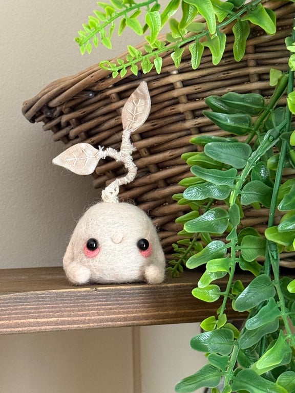 Cream Leaf Friend Needlefelted Art Doll