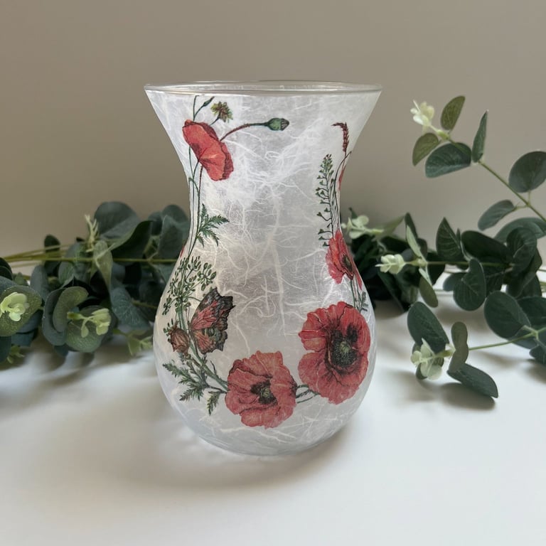 Decoupage Glass Vase: Poppy Upcycled