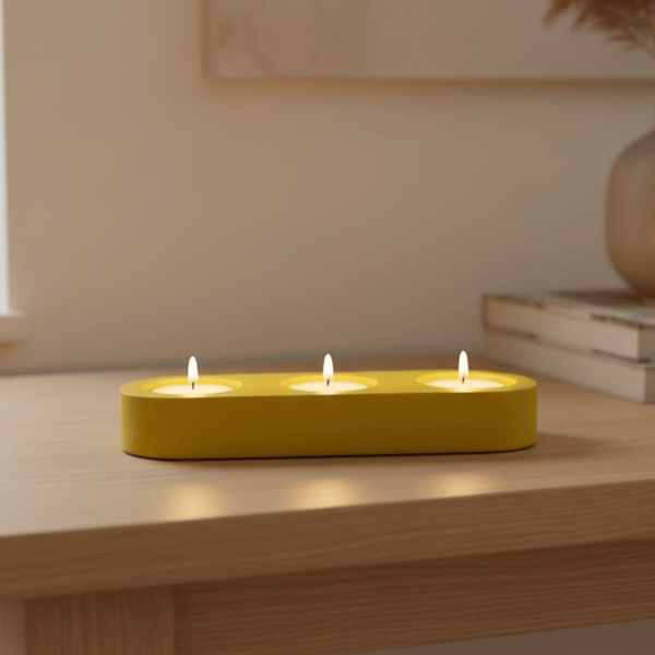 Yellow Triple Tealight Candle Holder Handmade Home Decor Gift