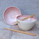 Pair of noodle soup rice or cereal serving bowl stoneware pottery handmade 