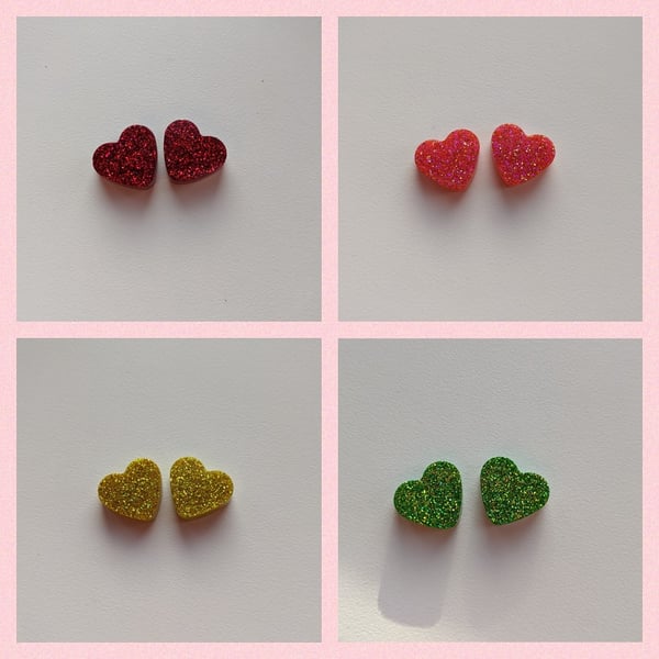 Small sparkle heart studs